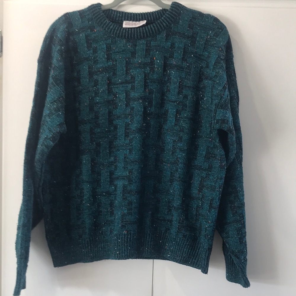 Vintage Teal Knit Sweater made in USA No size tag see measurements